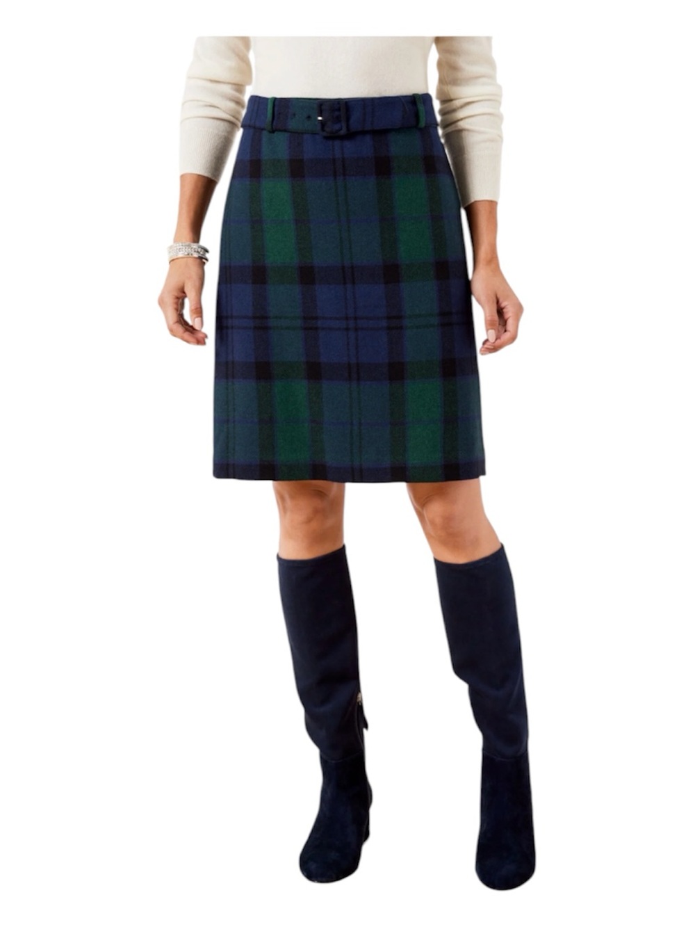 TALBOTS Belted A-line Skirt Black Watch Plaid NWT Sz 8 Petite